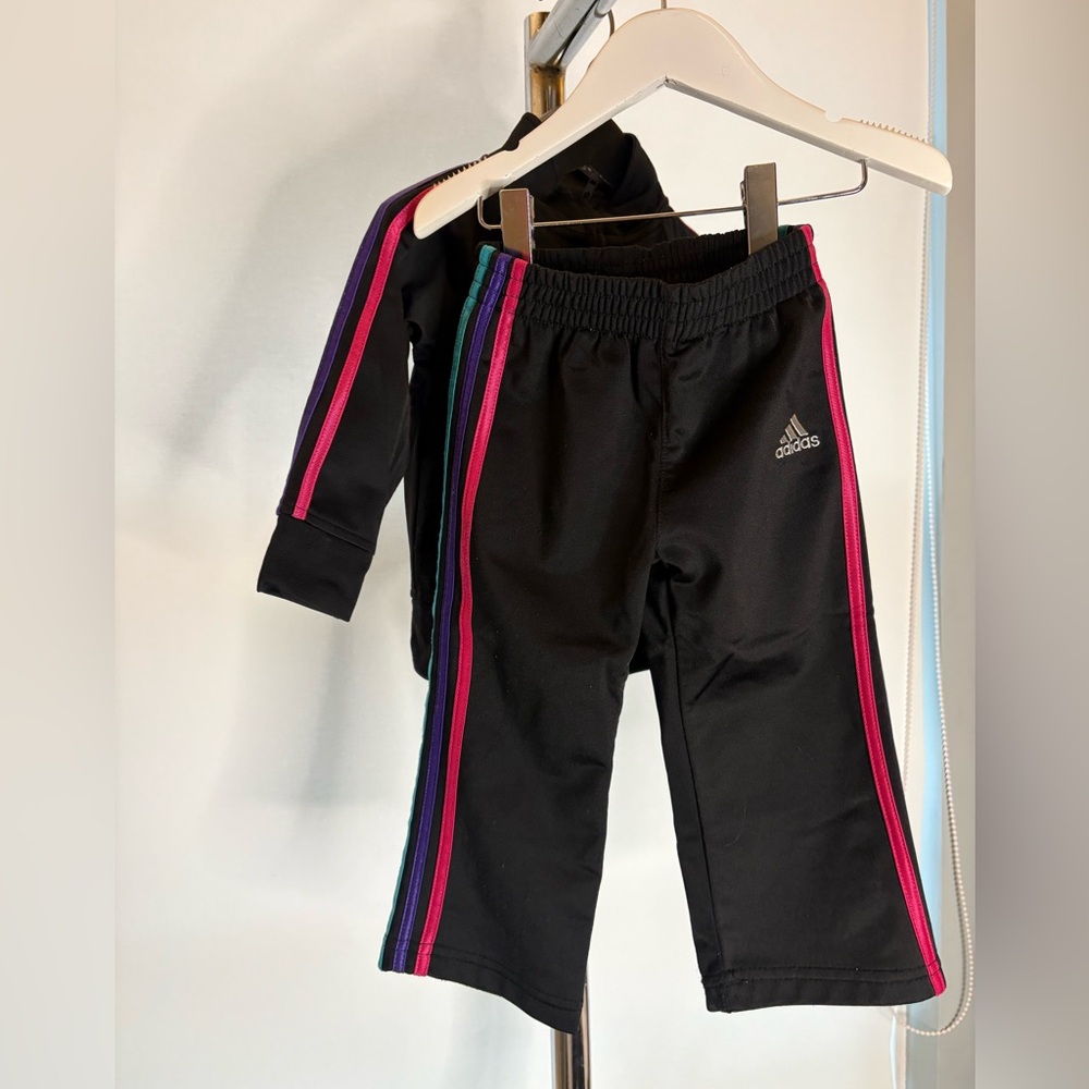 Adidas Black Rainbow Stripe Tracksuit Set – Baby 12M